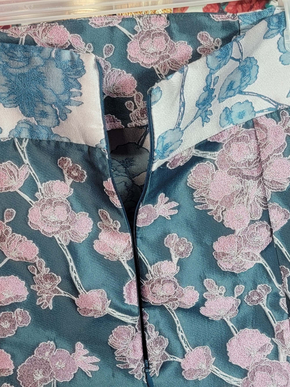 Elliatt Teal Midi Skirt with Pink Floral Embroidery Size Medium - Picture 7 of 7